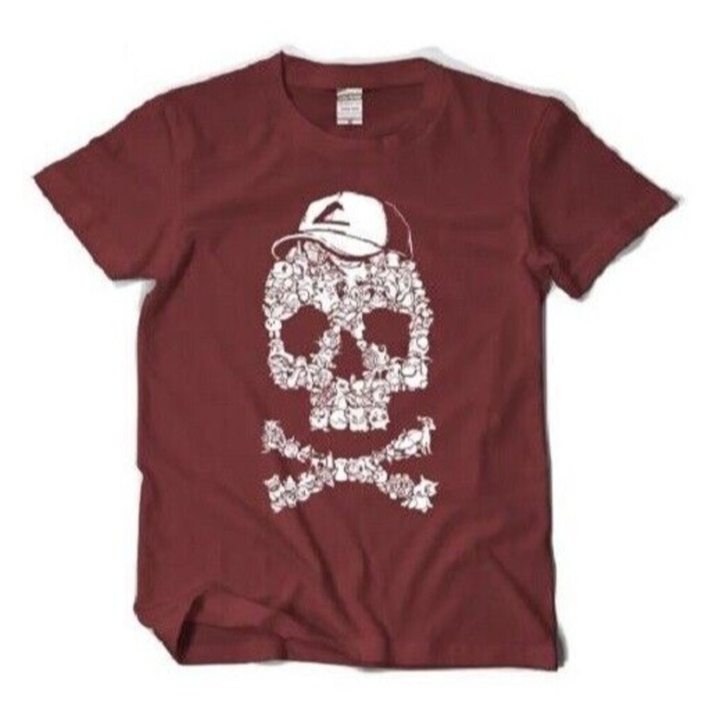 Pokemon Ash Ketchum Skull and Bones T-Shirt New No Tags Unisex Large Blue or Red